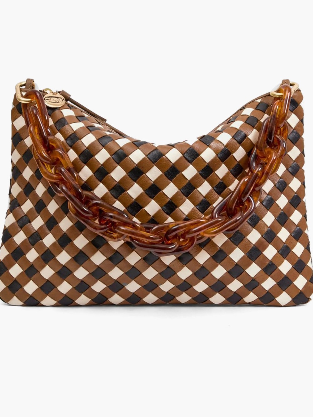 CLARE V. Flat Clutch w/ Tabs in Oat Gingham Woven
